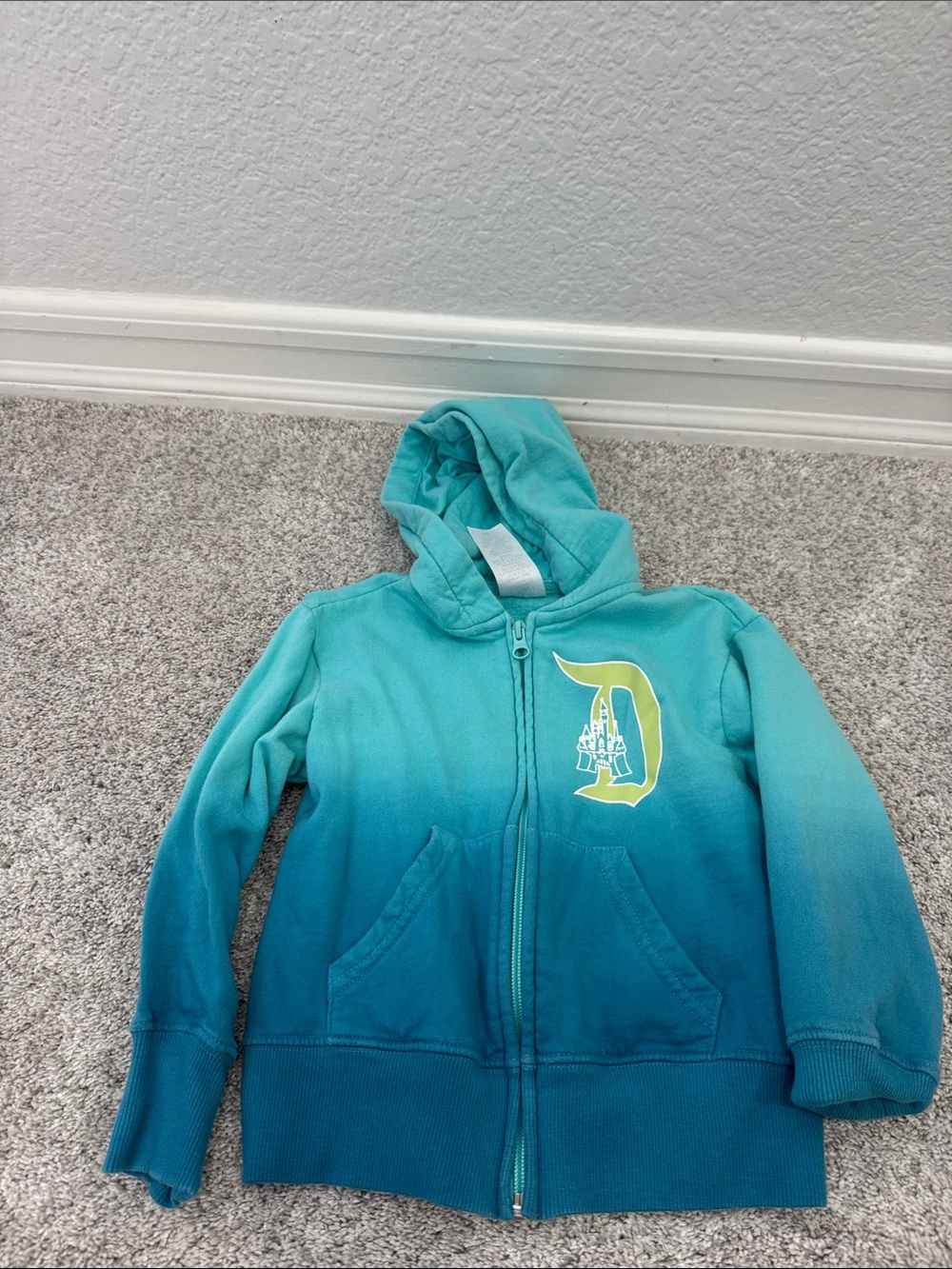 Disney Teal to Blue Ombre Zip Hoodie with Yellow 'D' Castle Graphic
